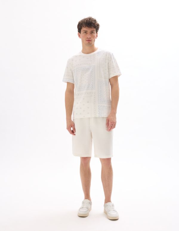 T-shirt boxy col 100% rond imprimé floral - blanc