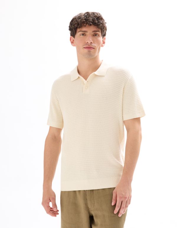 Polo regular maille côtelé - beige