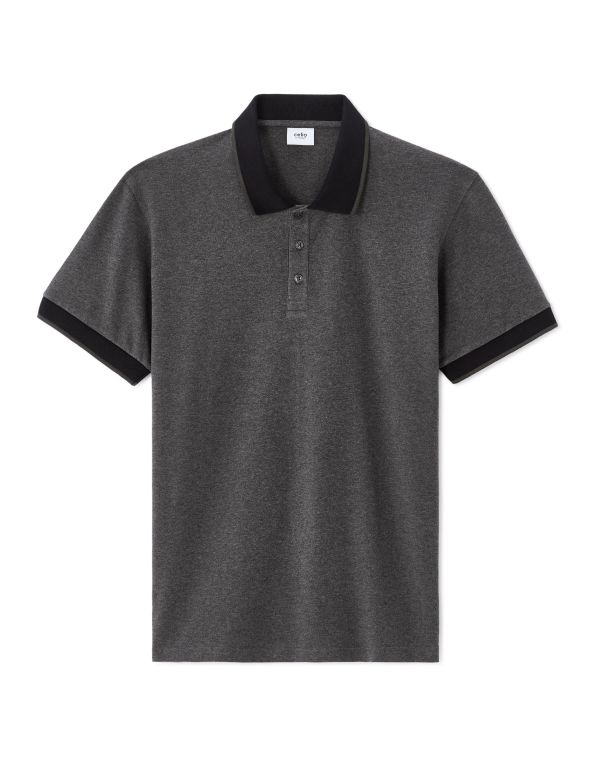 Polo regular jersey en coton stretch - anthracite