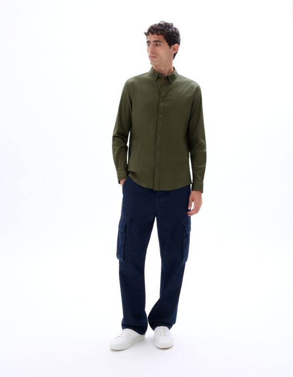 Chemise regular en seersucker - kaki