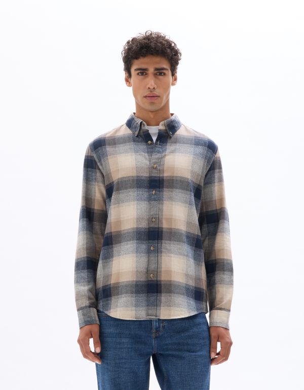 Chemise regular à carreaux en flanelle 100% coton - beige
