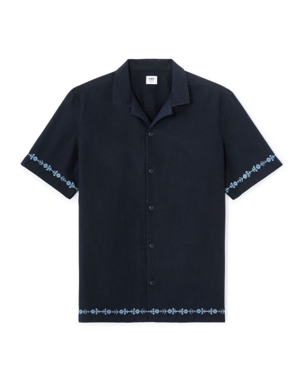 Chemisette regular brodée 100% coton - marine