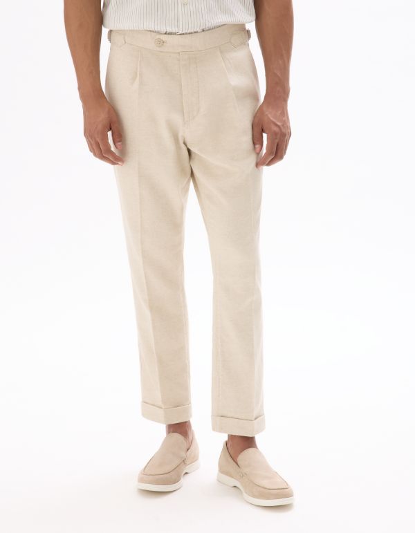 Pantalon chino slim coton lin - beige