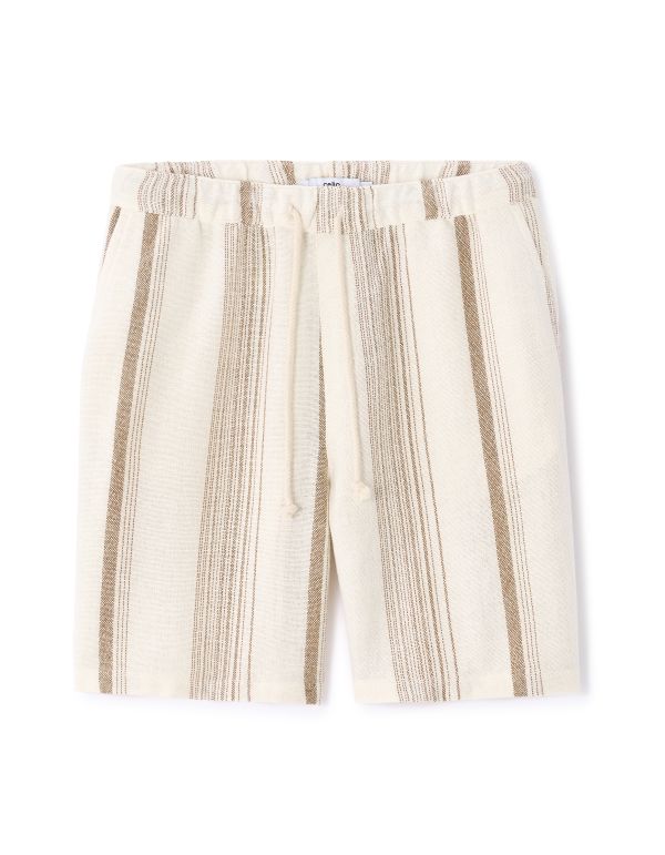 Bermuda rayé coton mélangé - écru