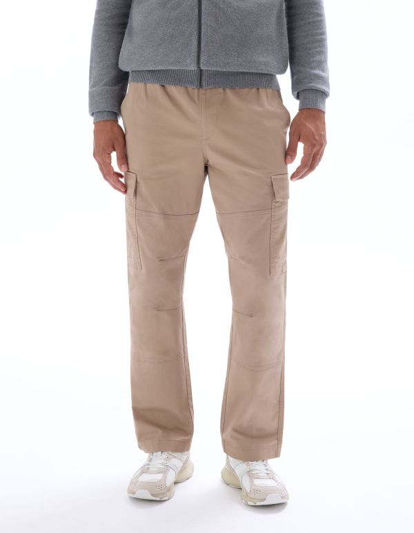 Pantalon cargo straight coton stretch - beige clair