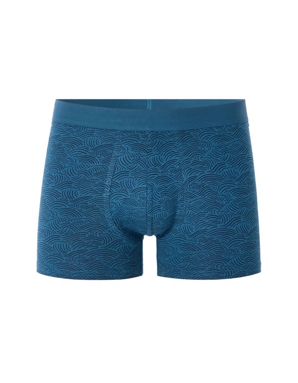 Boxer à motifs vagues en coton stretch - bleu
