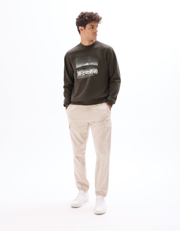 Pantalon cargo straight coton stretch - beige clair