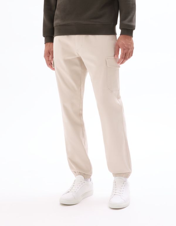 Pantalon cargo straight coton stretch - beige clair