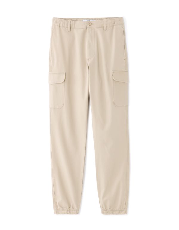 Pantalon cargo straight coton stretch - beige clair