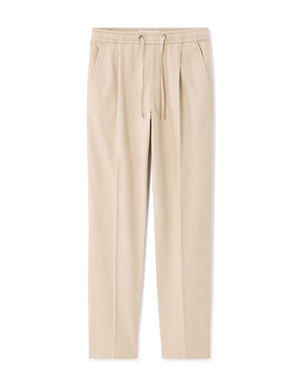 Pantalon slim coton lin stretch - beige