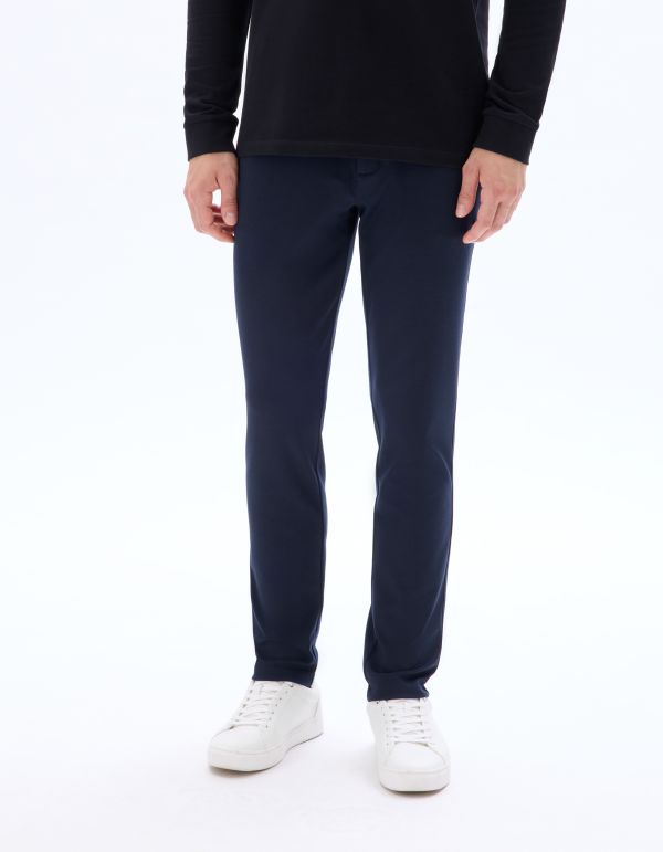 Pantalon chino slim en maille - marine