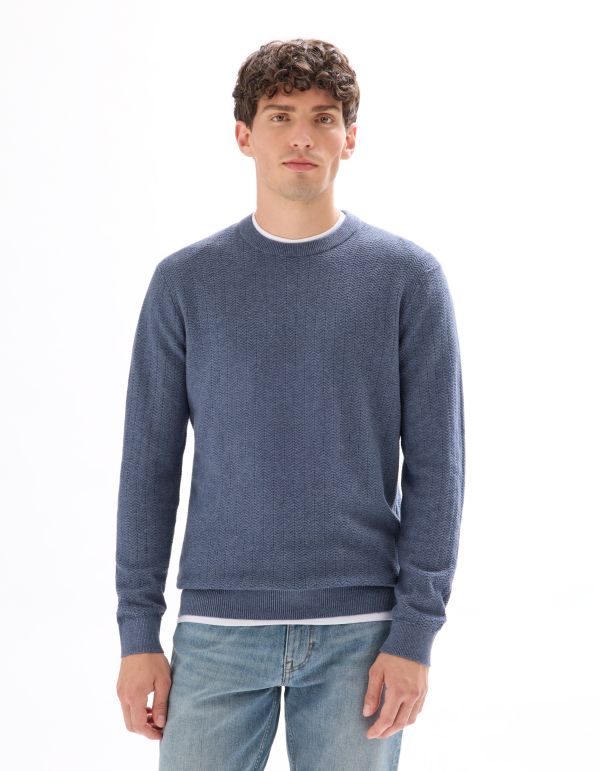 Pull col rond en meille chevrons 100 % coton - anthracite