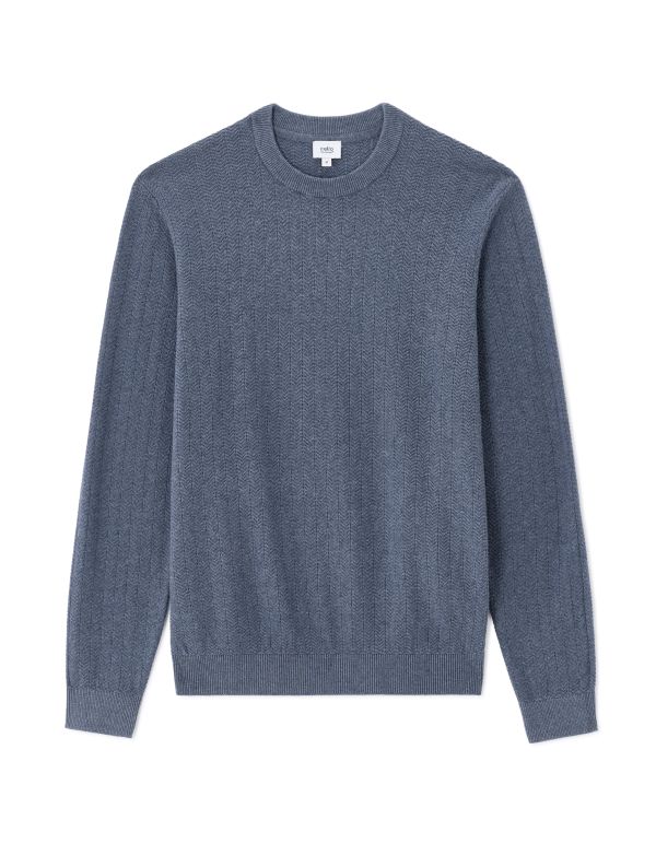 Pull col rond en meille chevrons 100 % coton - anthracite