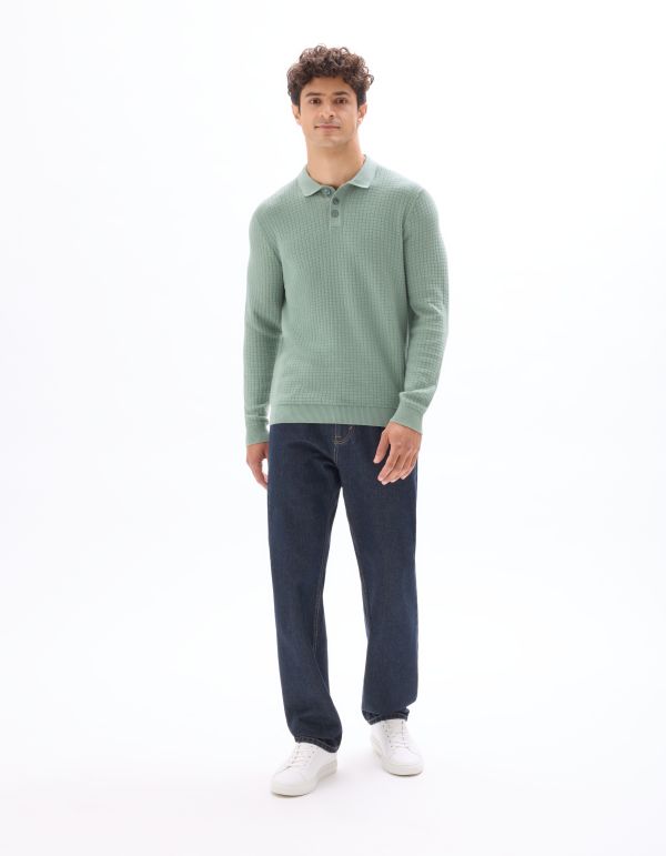 Pull col polo point fantaisie - bleu vert