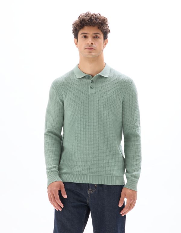 Pull col polo point fantaisie - bleu vert