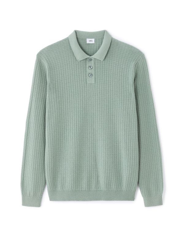 Pull col polo point fantaisie - bleu vert