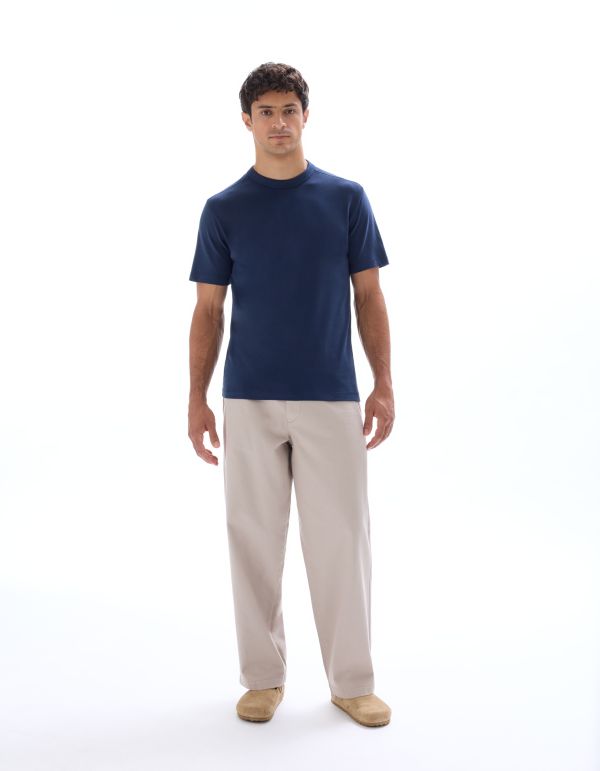 T-shirt boxy col rond 100% coton - marine
