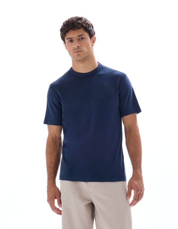 T-shirt boxy col rond 100% coton - marine