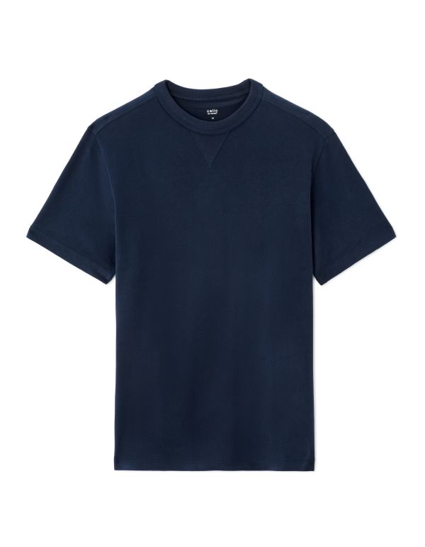 T-shirt boxy col rond 100% coton - marine
