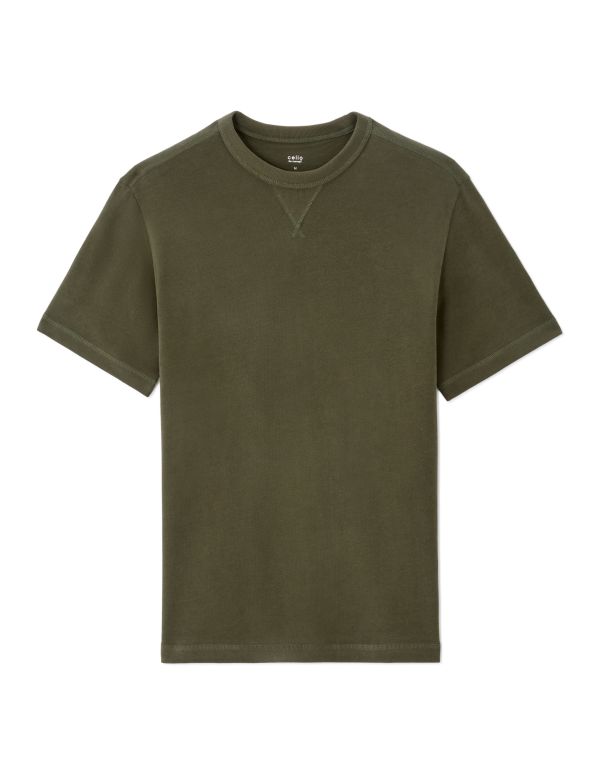 T-shirt boxy col rond 100% coton - kaki