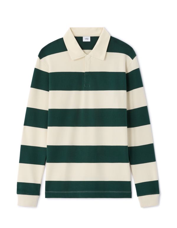 Polo boxy manches longues rayé - vert foncé