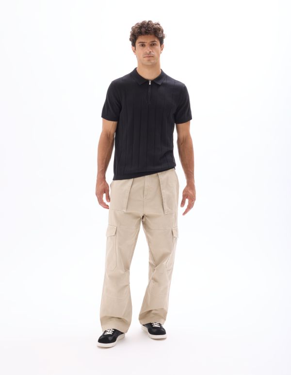 Polo regular en maille col zippé - noir