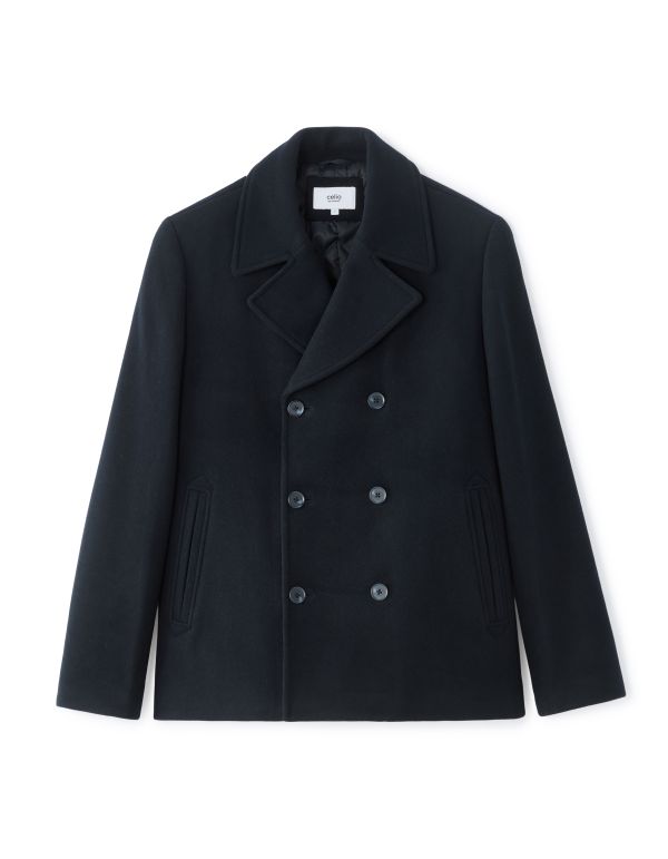 Caban en laine mélangée - bleu marine