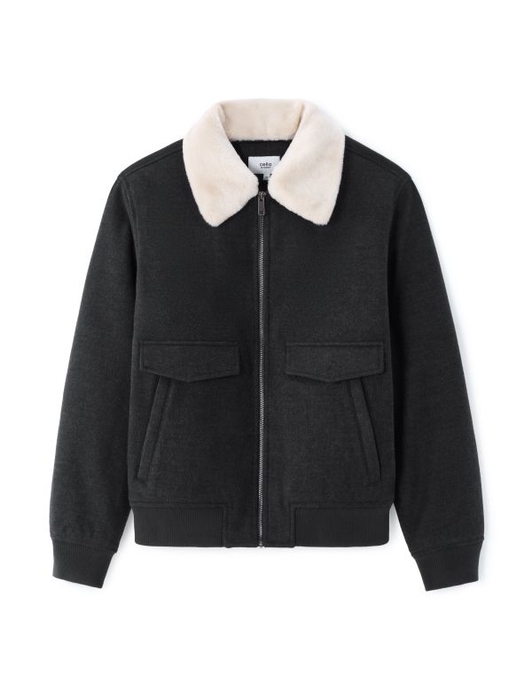 Blouson Woolness en laine mélangé à col fourrure - anthracite