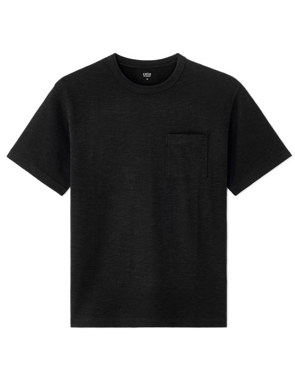 T-shirt boxy col rond flammé - noir