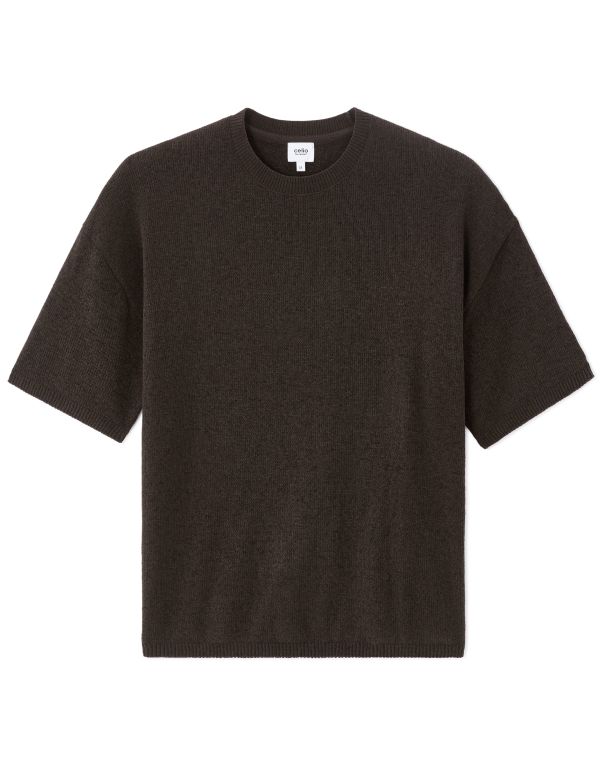 T-shirt boxy col rond en maille - anthracite
