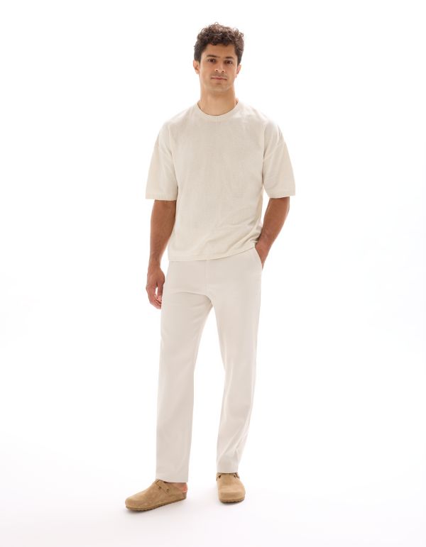 T-shirt boxy col rond en maille - chêne