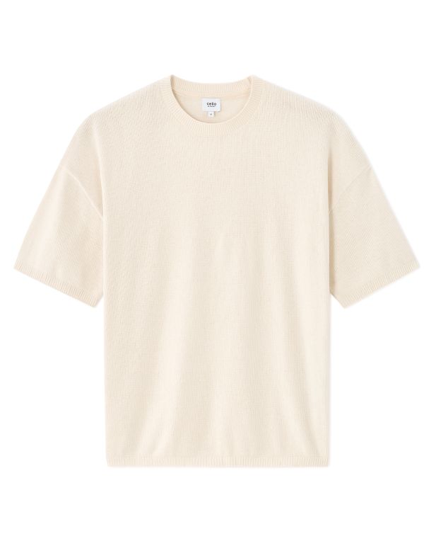 T-shirt boxy col rond en maille - chêne