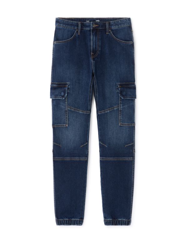 Jean cargo slim coton stretch - bleu