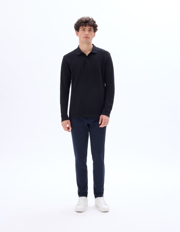 Polo regular piqué 100% coton manches longues - noir