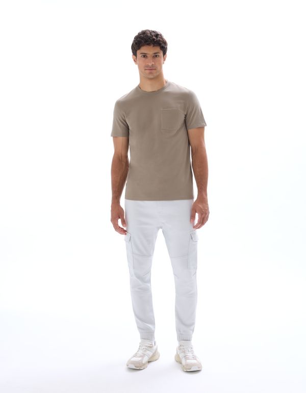 T-shirt regular col rond 100% coton piqué stretch - taupe