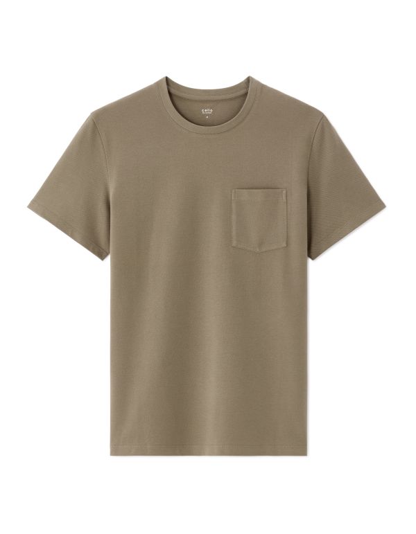 T-shirt regular col rond 100% coton piqué stretch - taupe