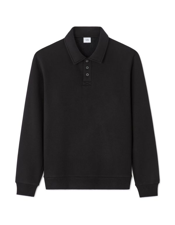 Sweat regular col polo - noir