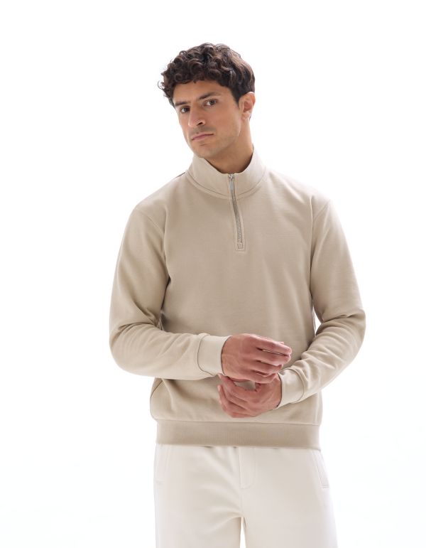 Sweat regular col camionneur uni - beige