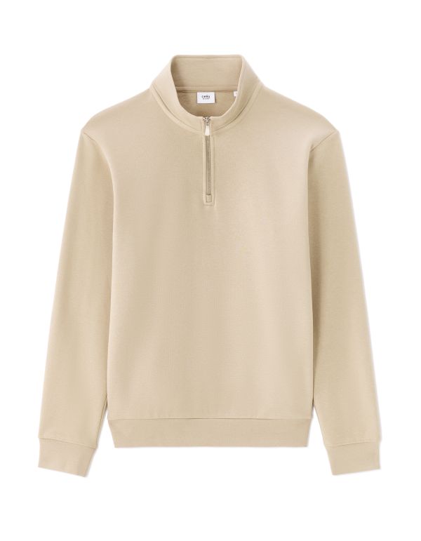 Sweat regular col camionneur uni - beige