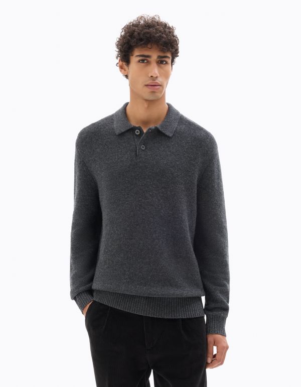 Pull en point mousse relaxed en laine mélangée - anthracite