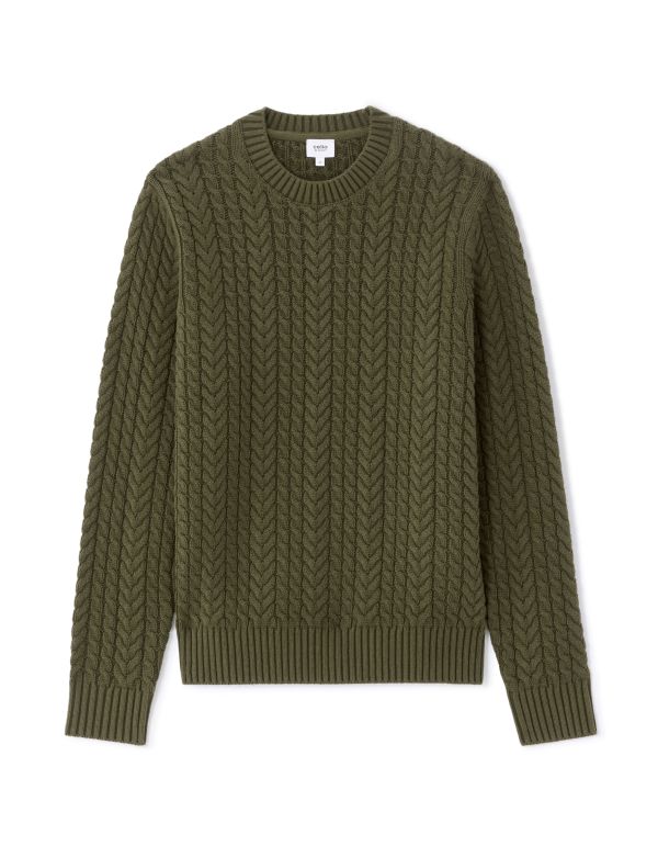 Pull torsadé col rond en coton mélangé - Kaki