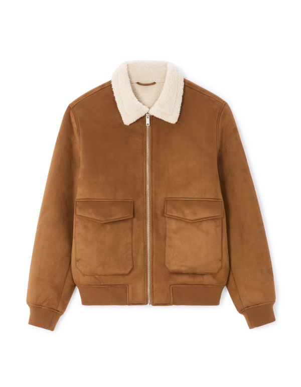 Blouson aviateur en faux daim - camel