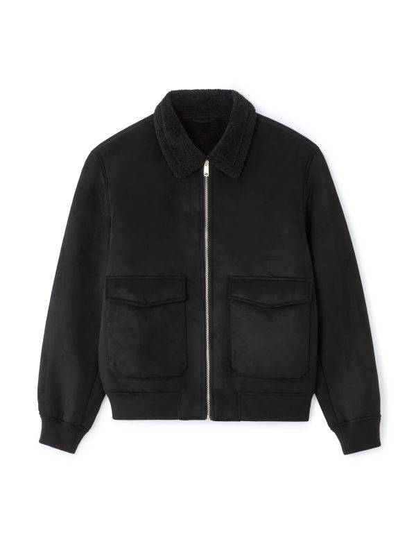 Blouson aviateur en faux daim - noir