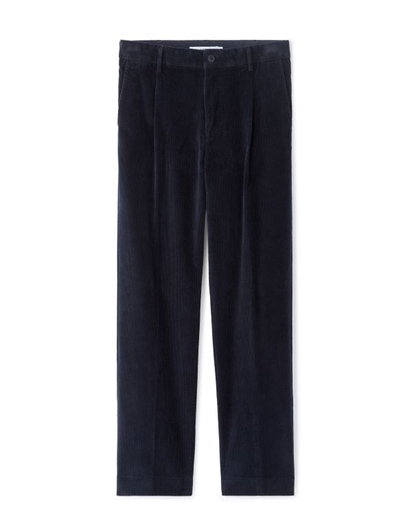 Pantalon chino straight en velour - marine