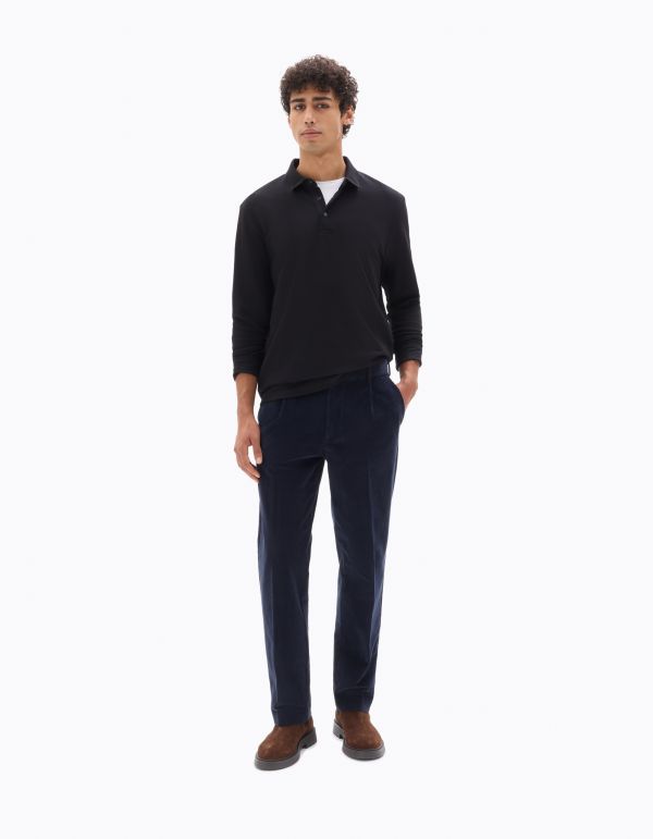 Pantalon chino straight en velour - marine