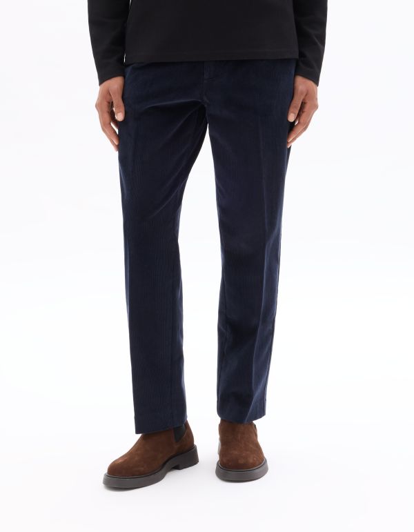 Pantalon chino straight en velour - marine