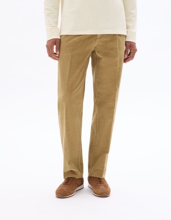 Pantalon chino straight en velour - caramel