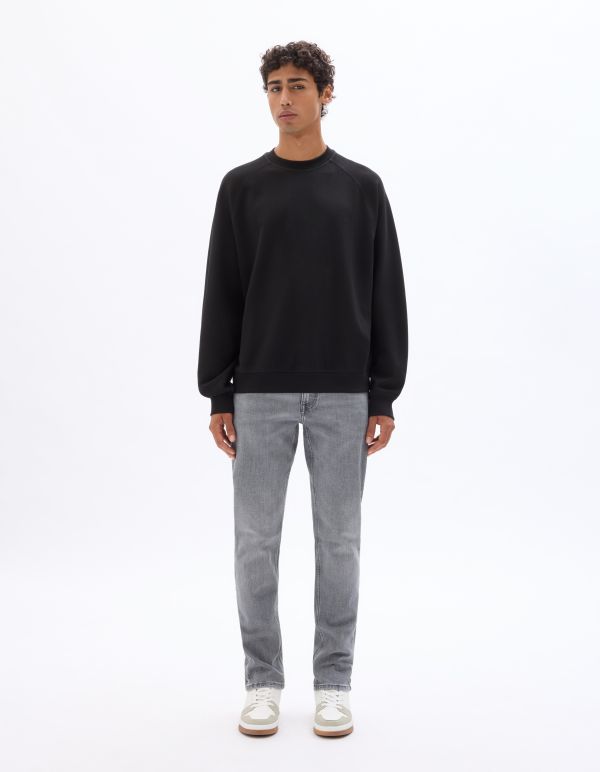 Sweat oversize col rond en piqué - noir