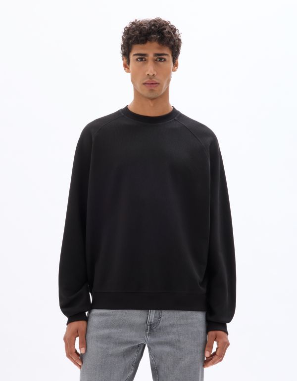 Sweat oversize col rond en piqué - noir