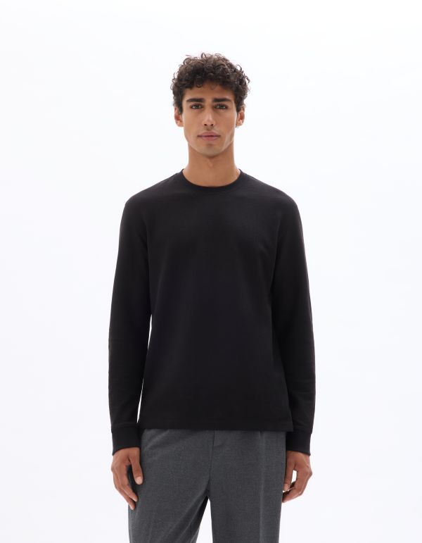 T-shirt boxy reliéfé manches longues - noir